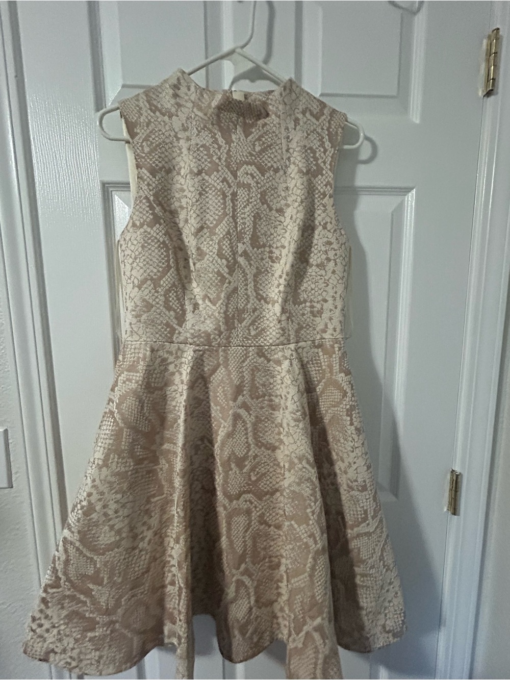 Ted Baker Cream and Tan Snake-Pattern Fit-and-Flare Dress